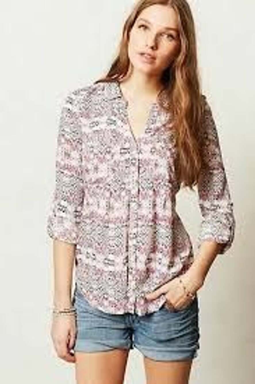 Maeve Islet Geometric Print Button Up Blouse Size S Pink